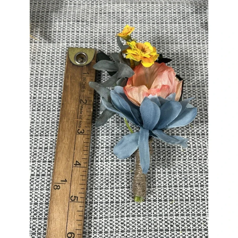 6 Pcs Apricot & Blue Boutonnieres